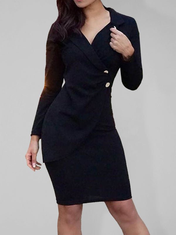 Ladies Elegant Slim Suit Collar Dress - ElegantAlpha®