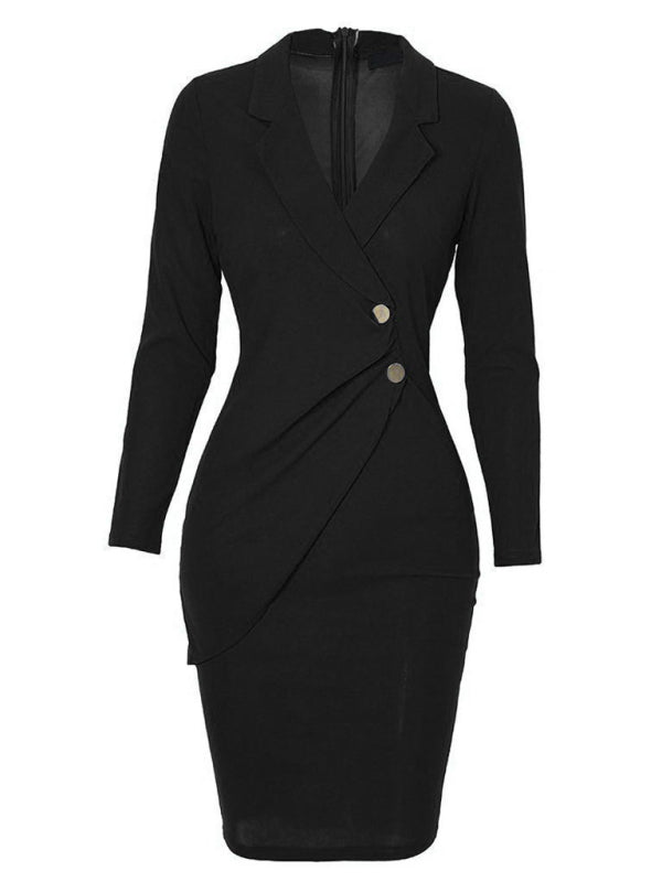 Ladies Elegant Slim Suit Collar Dress - ElegantAlpha®