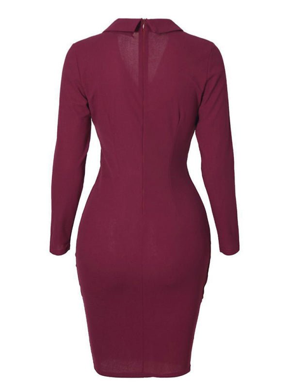 Ladies Elegant Slim Suit Collar Dress - ElegantAlpha®