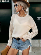 Long Sleeve White Knit Sweater - ElegantAlpha®