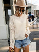 Long Sleeve White Knit Sweater - ElegantAlpha