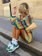 Multicolor Hand Crochet Sweater Cardigan - ElegantAlpha®