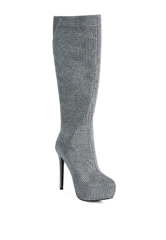 Nebula Rhinestone Embellished Stiletto Calf Boots - ElegantAlpha®