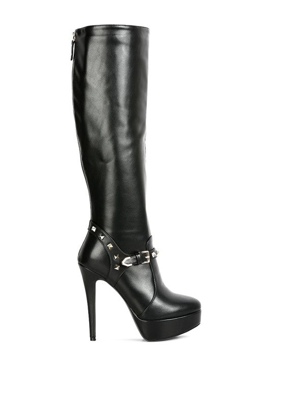 Nephele Silver Stud Stiletto Calf Boots - ElegantAlpha®