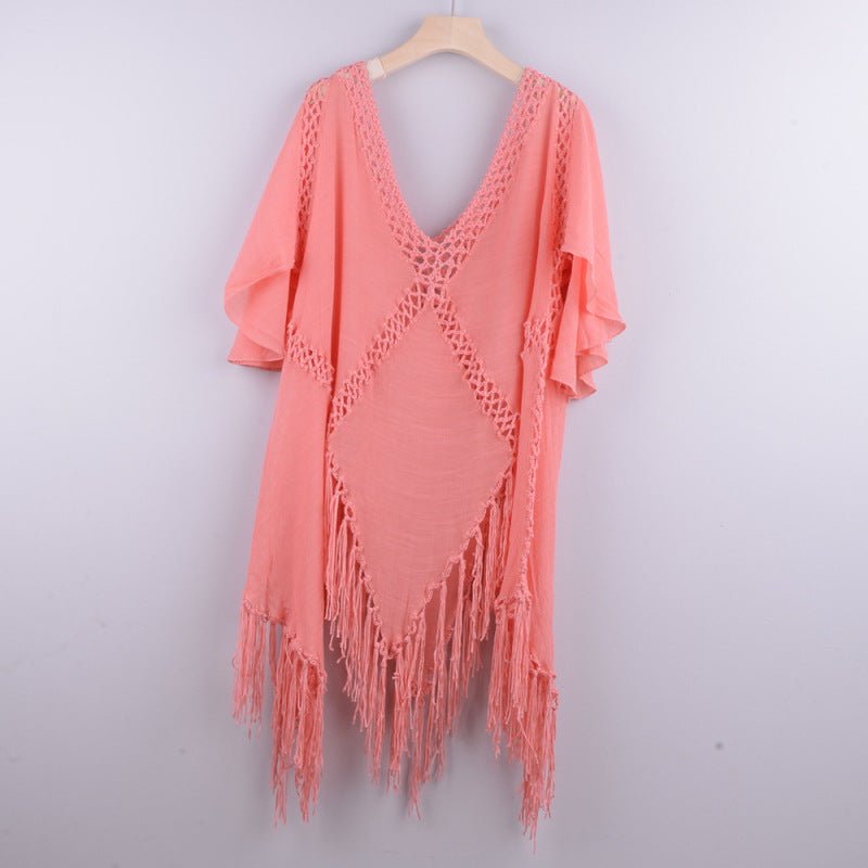 Cotton Fringe Slit Cover-up Dress - ElegantAlpha®