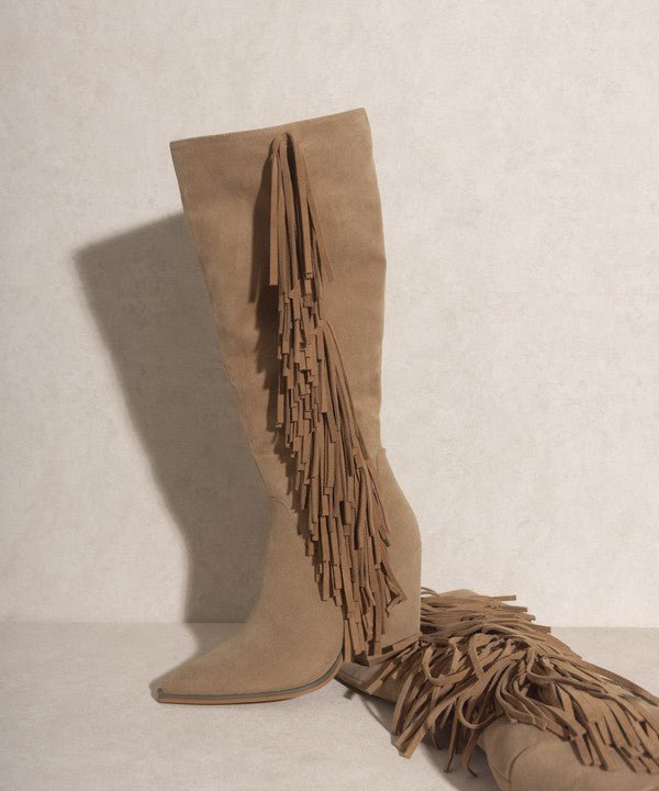 OUT WEST - Knee-High Fringe Boots - ElegantAlpha®