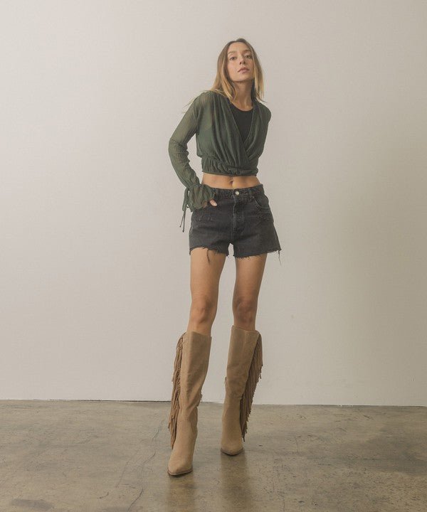 OUT WEST - Knee-High Fringe Boots - ElegantAlpha®