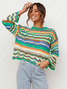 Round Neck Striped Sweater Women - ElegantAlpha®