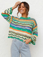 Round Neck Striped Sweater Women - ElegantAlpha