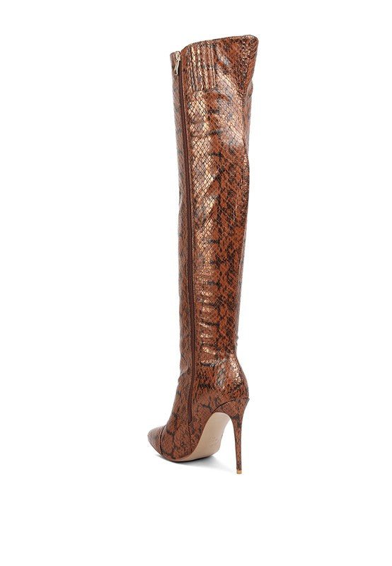 Snake Print Stiletto Knee Boots - ElegantAlpha®