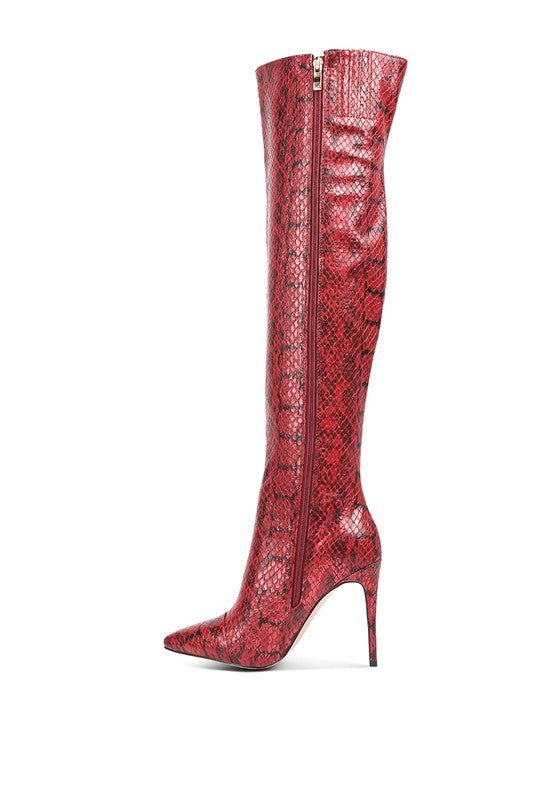 Snake Print Stiletto Knee Boots - ElegantAlpha®