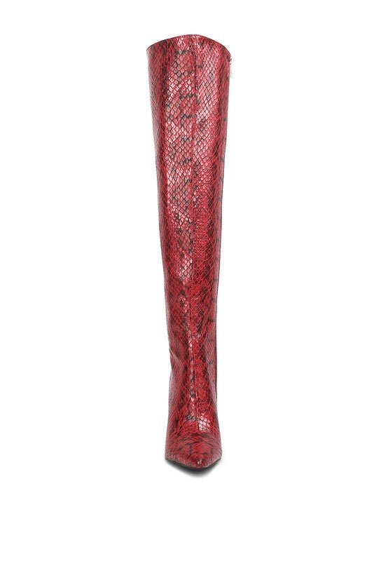 Snake Print Stiletto Knee Boots - ElegantAlpha®