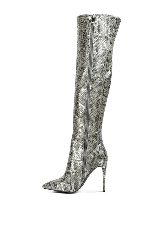 Snake Print Stiletto Knee Boots - ElegantAlpha®