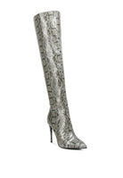 Snake Print Stiletto Knee Boots - ElegantAlpha®