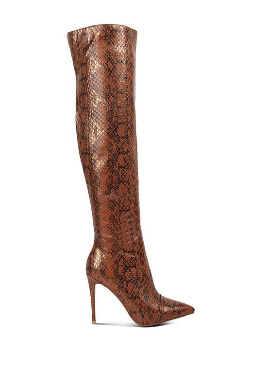 Snake Print Stiletto Knee Boots - ElegantAlpha®