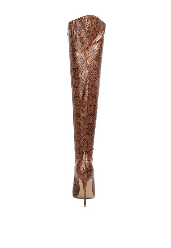 Snake Print Stiletto Knee Boots - ElegantAlpha®