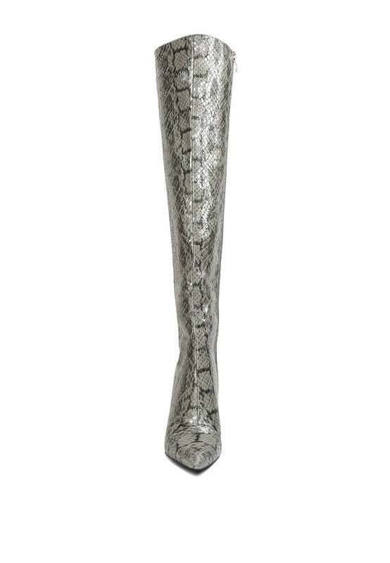 Snake Print Stiletto Knee Boots - ElegantAlpha