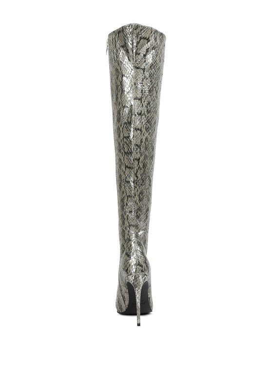 Snake Print Stiletto Knee Boots - ElegantAlpha