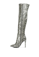 Snake Print Stiletto Knee Boots - ElegantAlpha