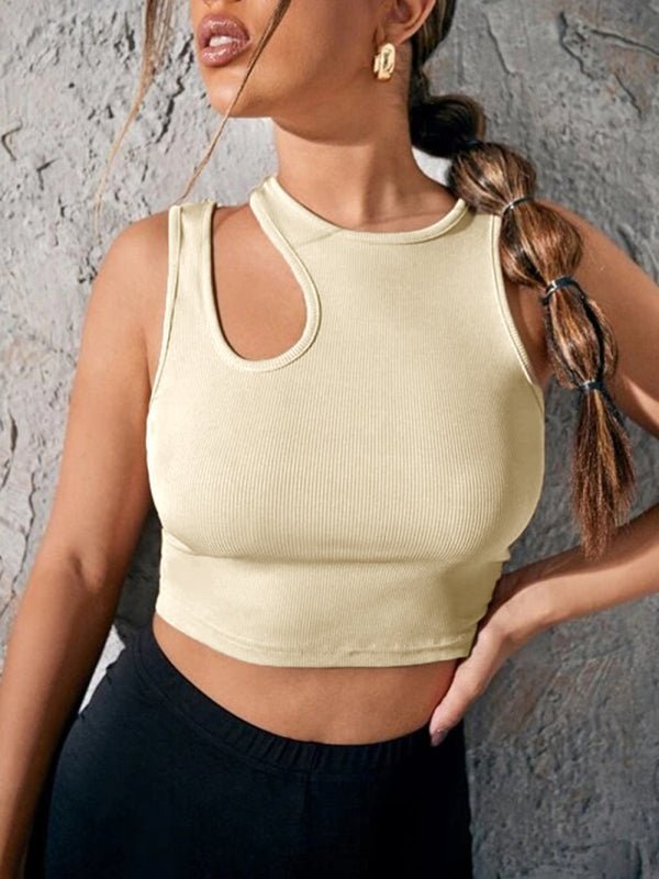 Solid Color Cut Out Ribbed Tank Top - ElegantAlpha®