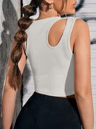 Solid Color Cut Out Ribbed Tank Top - ElegantAlpha®