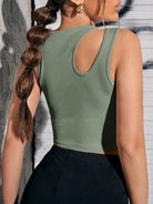 Solid Color Cut Out Ribbed Tank Top - ElegantAlpha®