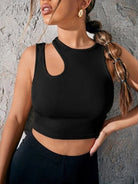 Solid Color Cut Out Ribbed Tank Top - ElegantAlpha®