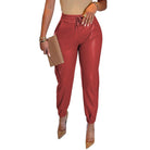 Solid Color Faux Leather Drawstring Pants - ElegantAlpha®