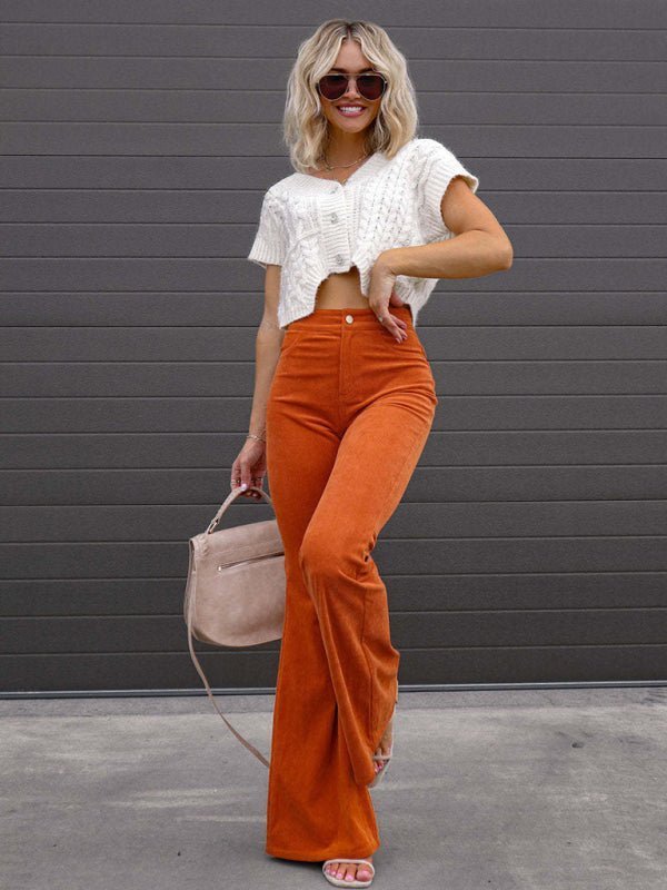 Solid Color Flare Leg Corduroy Pants - ElegantAlpha®