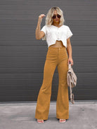 Solid Color Flare Leg Corduroy Pants - ElegantAlpha®