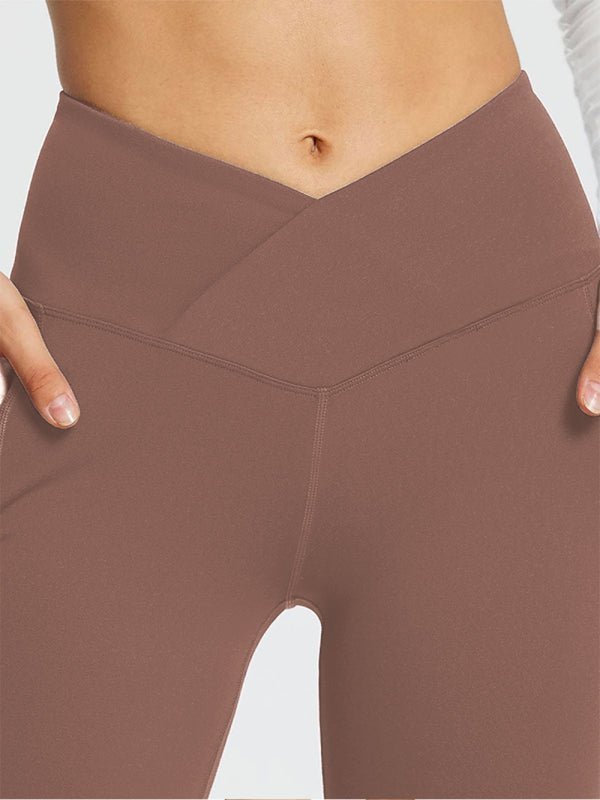 Solid Color Full Length Pocket Waist Flare Leggings - ElegantAlpha®