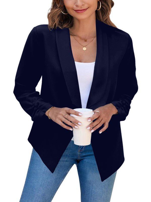 Solid Color Open Front Crop Blazer - ElegantAlpha®