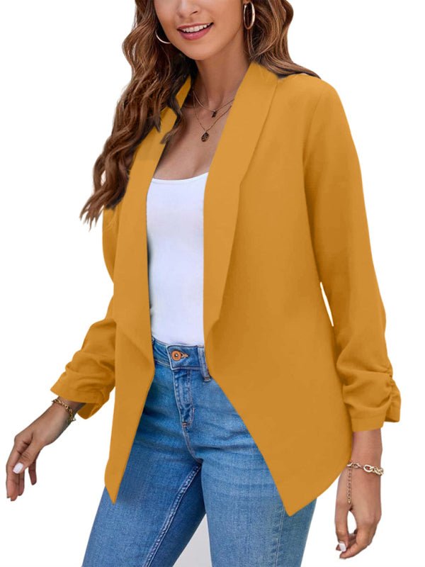 Solid Color Open Front Crop Blazer - ElegantAlpha®