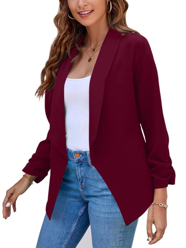 Solid Color Open Front Crop Blazer - ElegantAlpha®