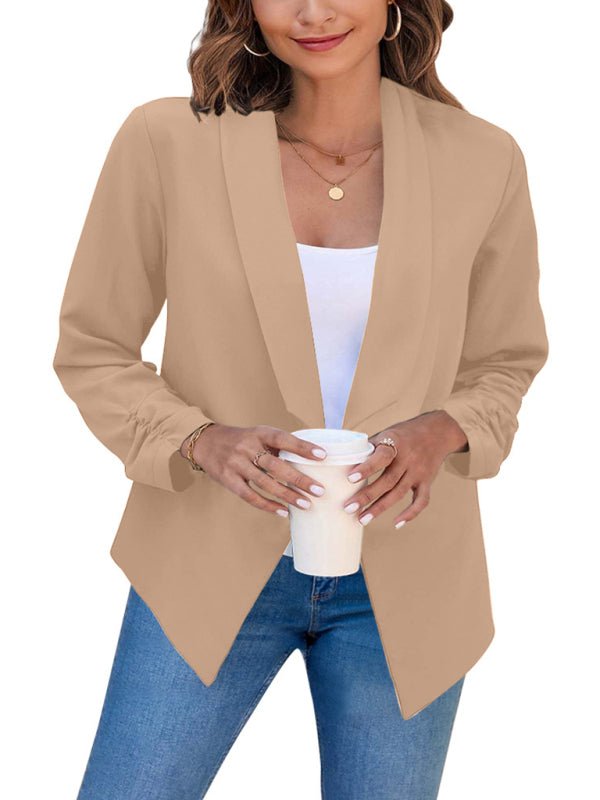 Solid Color Open Front Crop Blazer - ElegantAlpha®