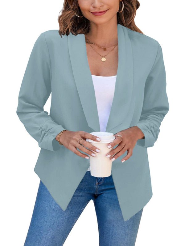 Solid Color Open Front Crop Blazer - ElegantAlpha®