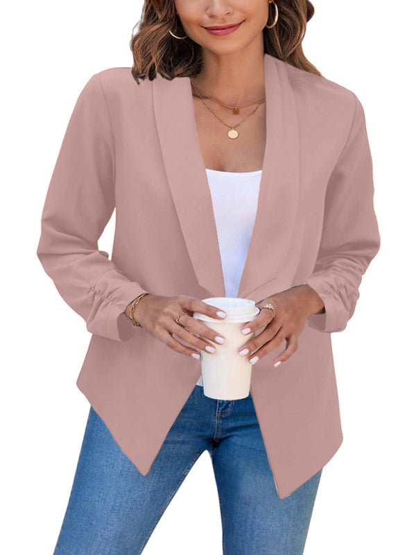 Solid Color Open Front Crop Blazer - ElegantAlpha®