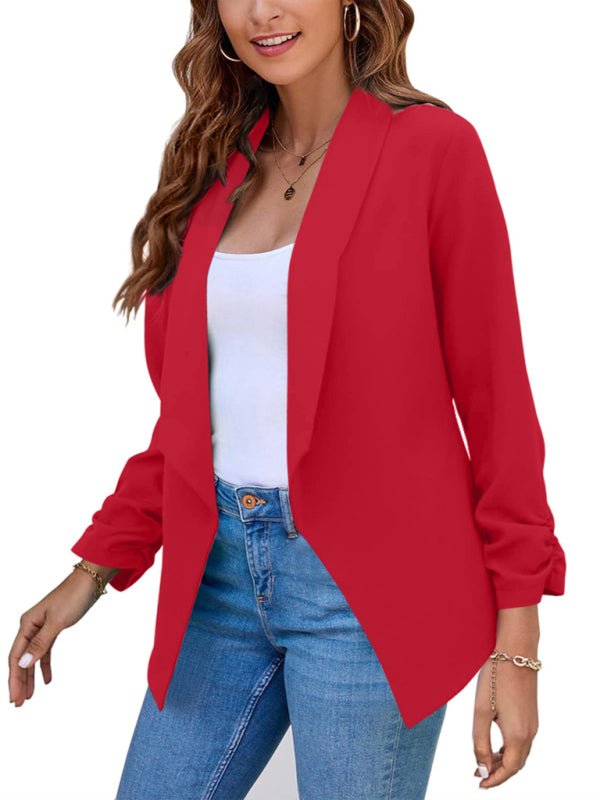 Solid Color Open Front Crop Blazer - ElegantAlpha®