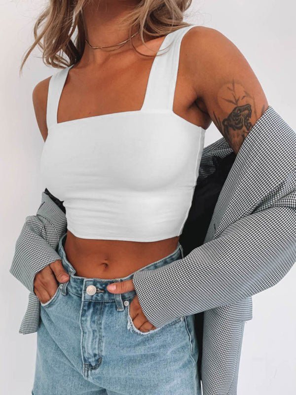 Solid Color Sleeveless Cotton Blend Crop Top - ElegantAlpha®