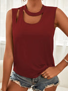 Solid Color Sneak Peek Cutout Tank Top - ElegantAlpha®