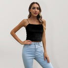 Solid Color Strap Velvet Crop Tank - ElegantAlpha®