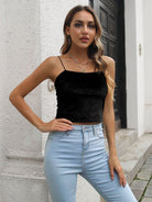 Solid Color Strap Velvet Crop Tank - ElegantAlpha®