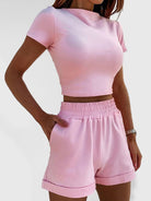 Solid Color tee & Elastic Waist Shorts - ElegantAlpha®