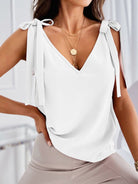 Solid Color V-neck Knit Tank Top With Lace-up Bow - ElegantAlpha®