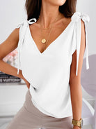 Solid Color V-neck Knit Tank Top With Lace-up Bow - ElegantAlpha®