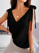 Solid Color V-neck Knit Tank Top With Lace-up Bow - ElegantAlpha®