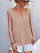 Solid Color V-neck Lace Trim Top - ElegantAlpha®