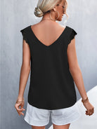 Solid Color V-neck Lace Trim Top - ElegantAlpha®