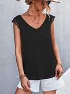 Solid Color V-neck Lace Trim Top - ElegantAlpha®