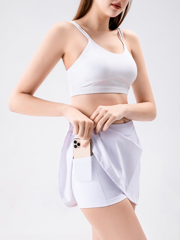 Solid Color Wrap Pocket Skort - ElegantAlpha®